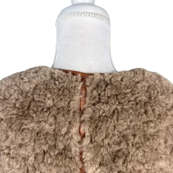 NWOT J. Crew Collarless jacket recycled sherpa brown teddy bear plush coat fuzzy - Picture 12 of 16